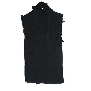 Zara Knit Black Sleeveless Top Women's Size M Italian Yarn Ruffle Mock Neck‎